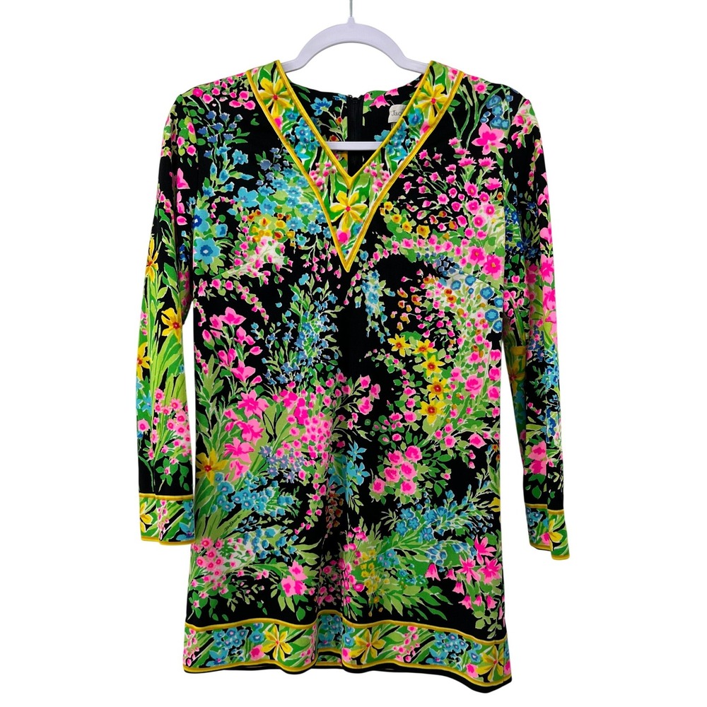 Black Floral V-Neck Mini Dress - Multicolor